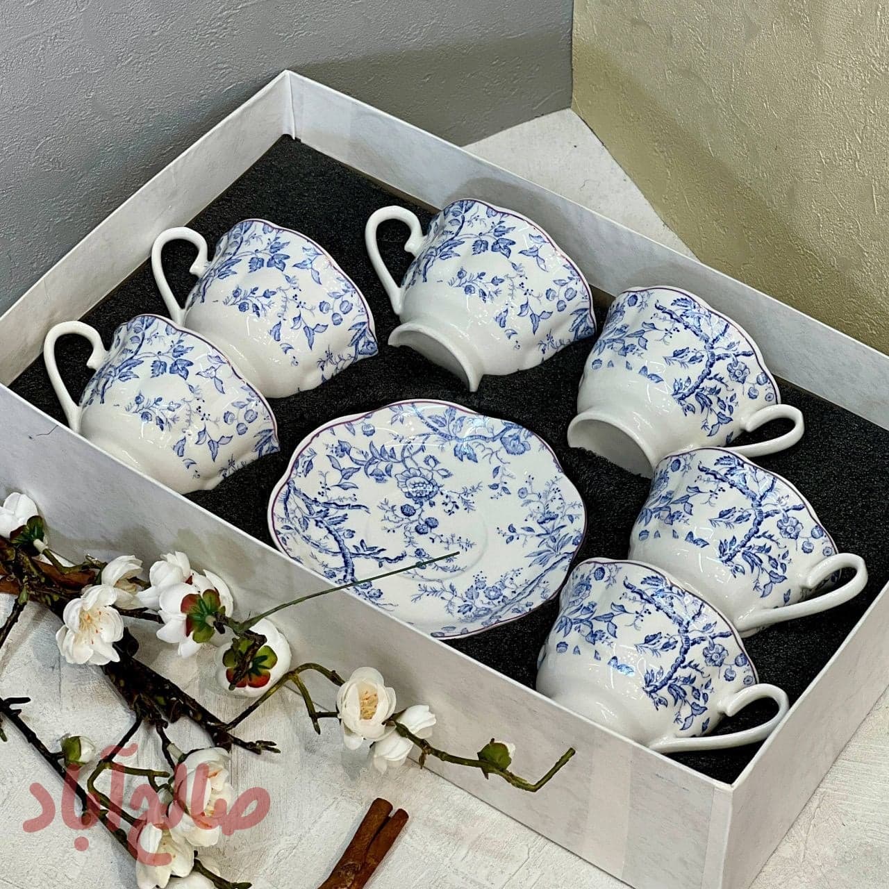ست چای خوری طرح دار آبی