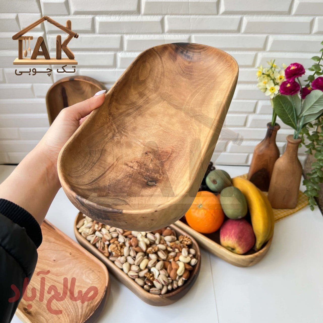 کاسه چوبی روستیک طرح لوبیا سایز بزرگ