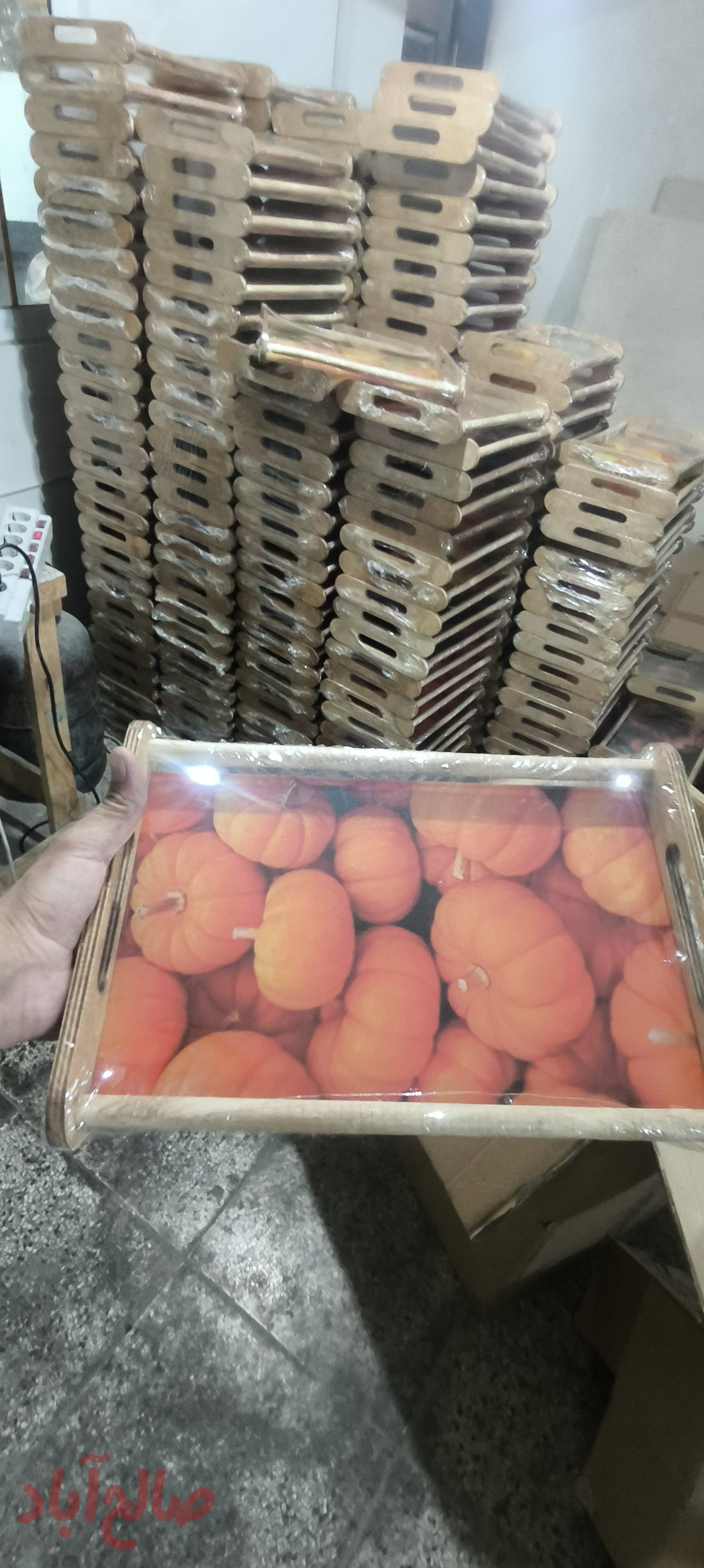 سینی طرح میوه دسته چوبی