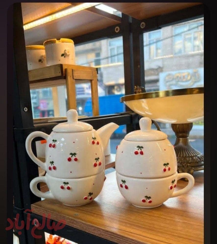 چایخوری ۲ نفره آلبالو درب سرامیک