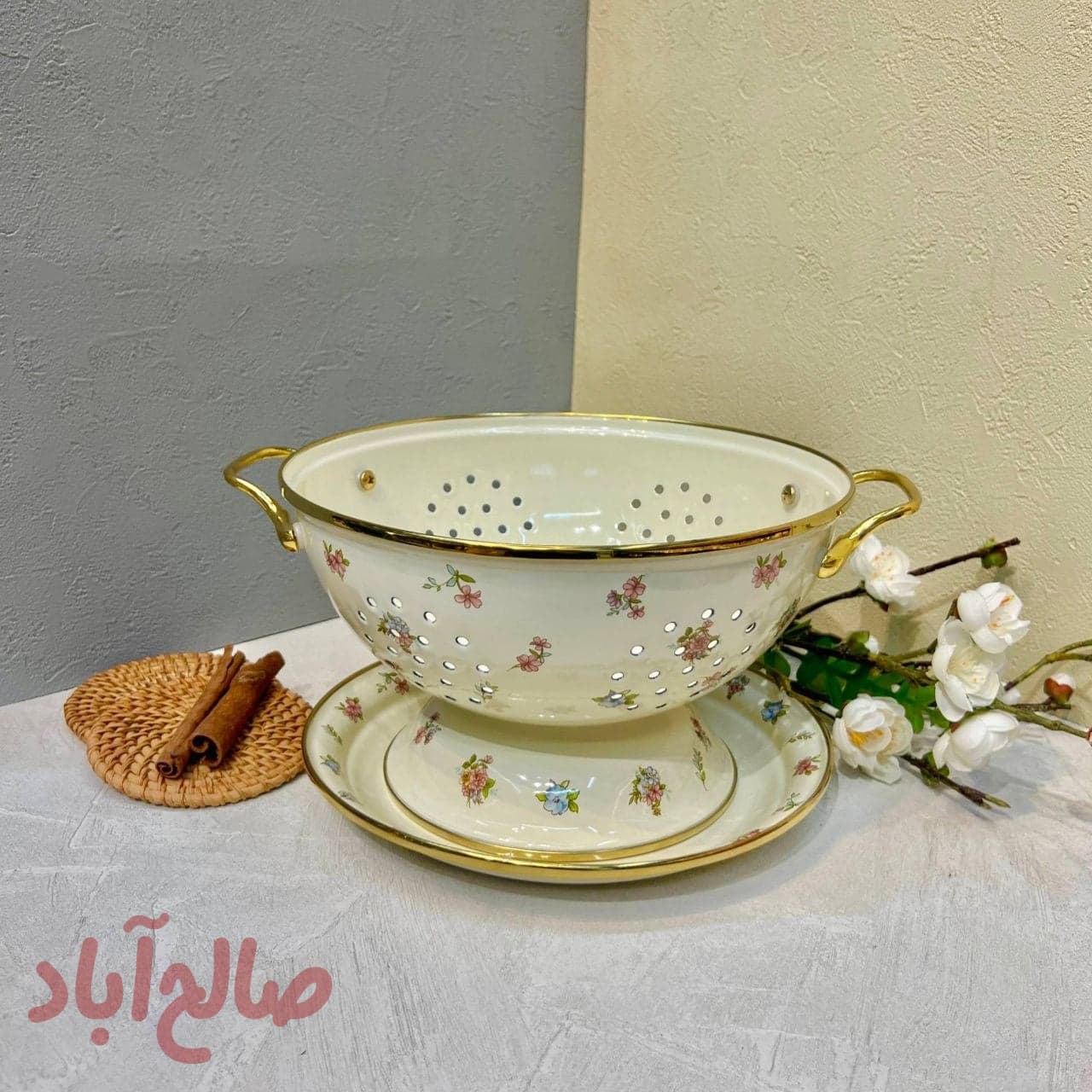 آبکش لعابی گلدار