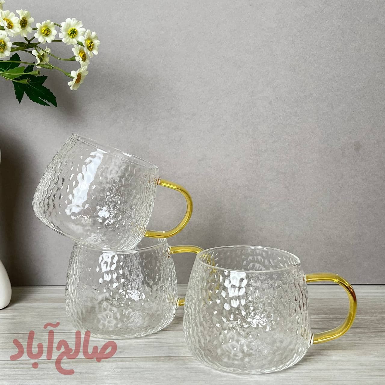 لیوان پیرکس برفی دسته رنگی