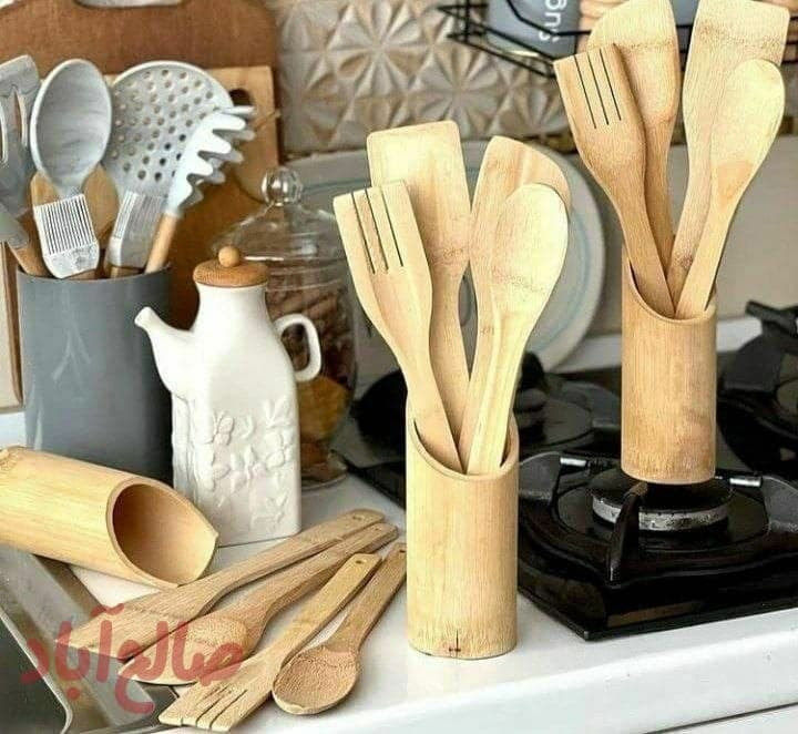 ست کفگیر ملاقه 5 تکه بامبو