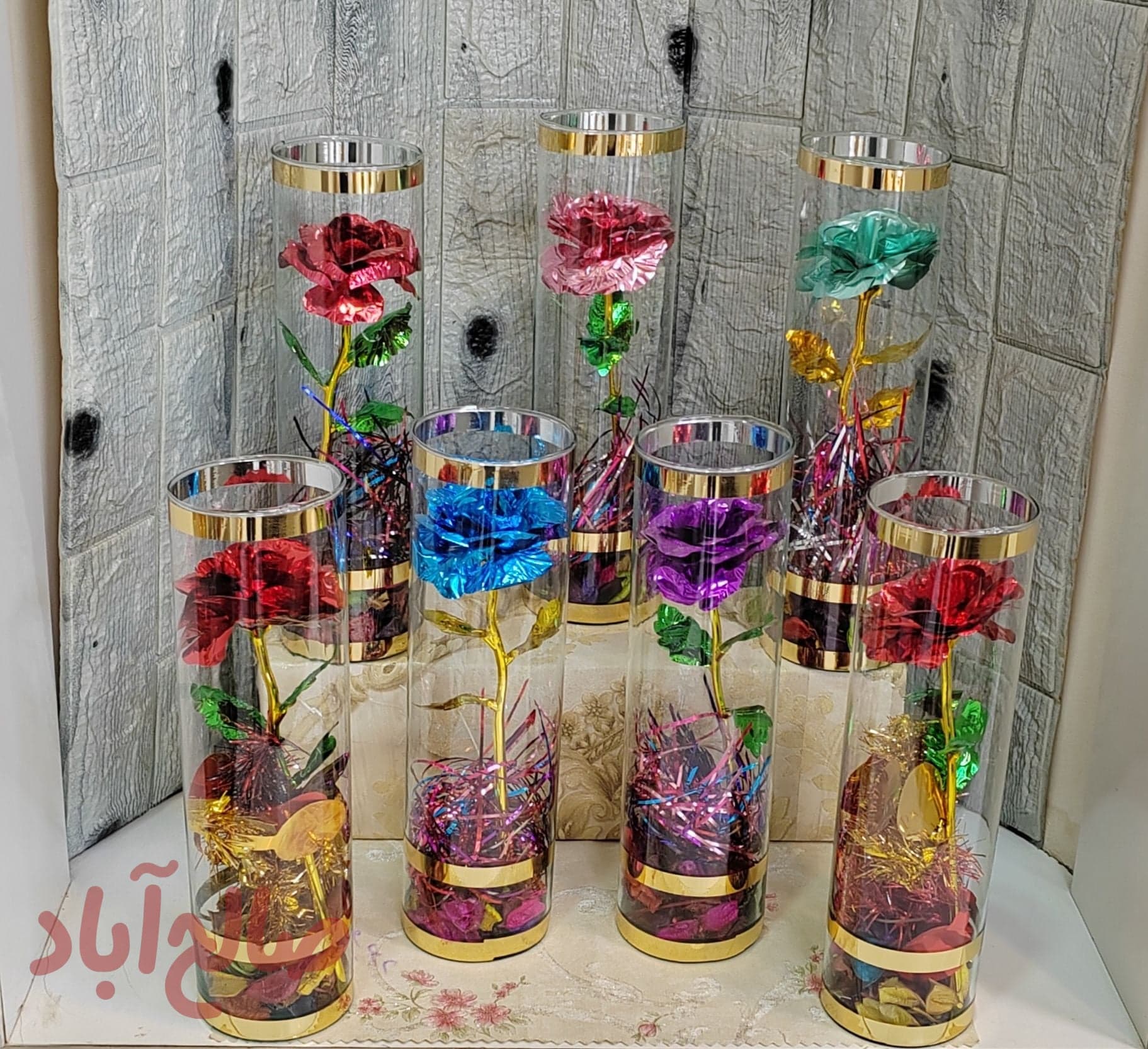 گل شیشه ای رز تک گل فانتزی خارجی 