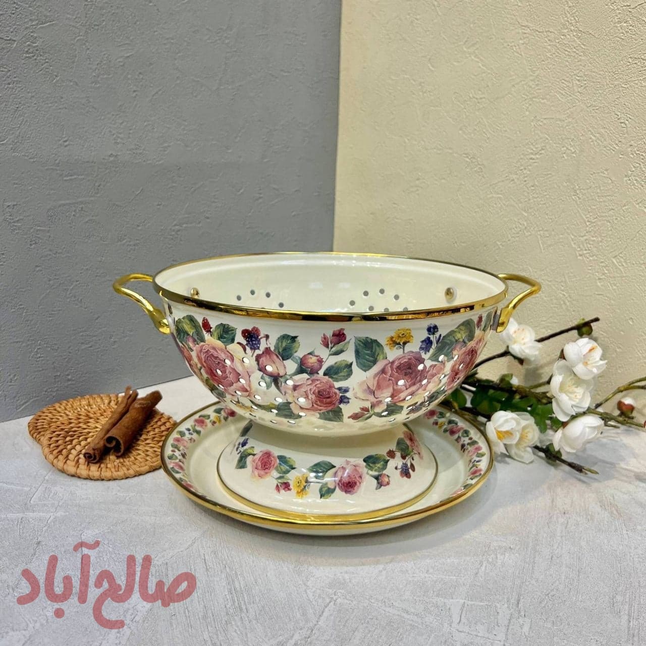 آبکش لعابی گلدار