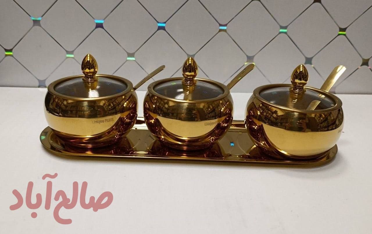 جا ادویه ایی سه تایی استیل طلایی