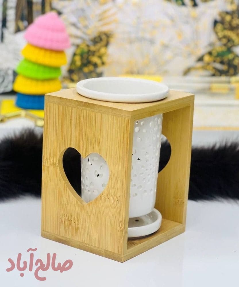 جا قاشق سرامیکی چوب بامبو طرحدار
