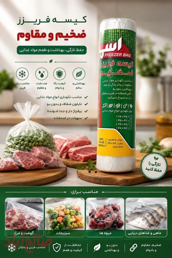 کیسه فریزر رولی نیم کیلویی اسما