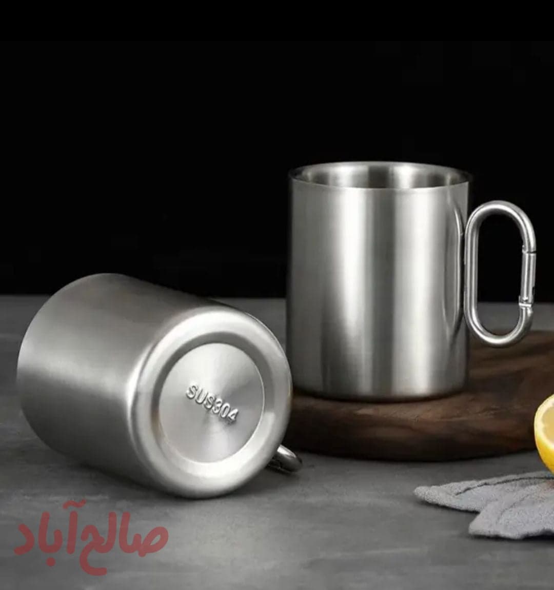 لیوان استیل دوجداره دسته تاشو 