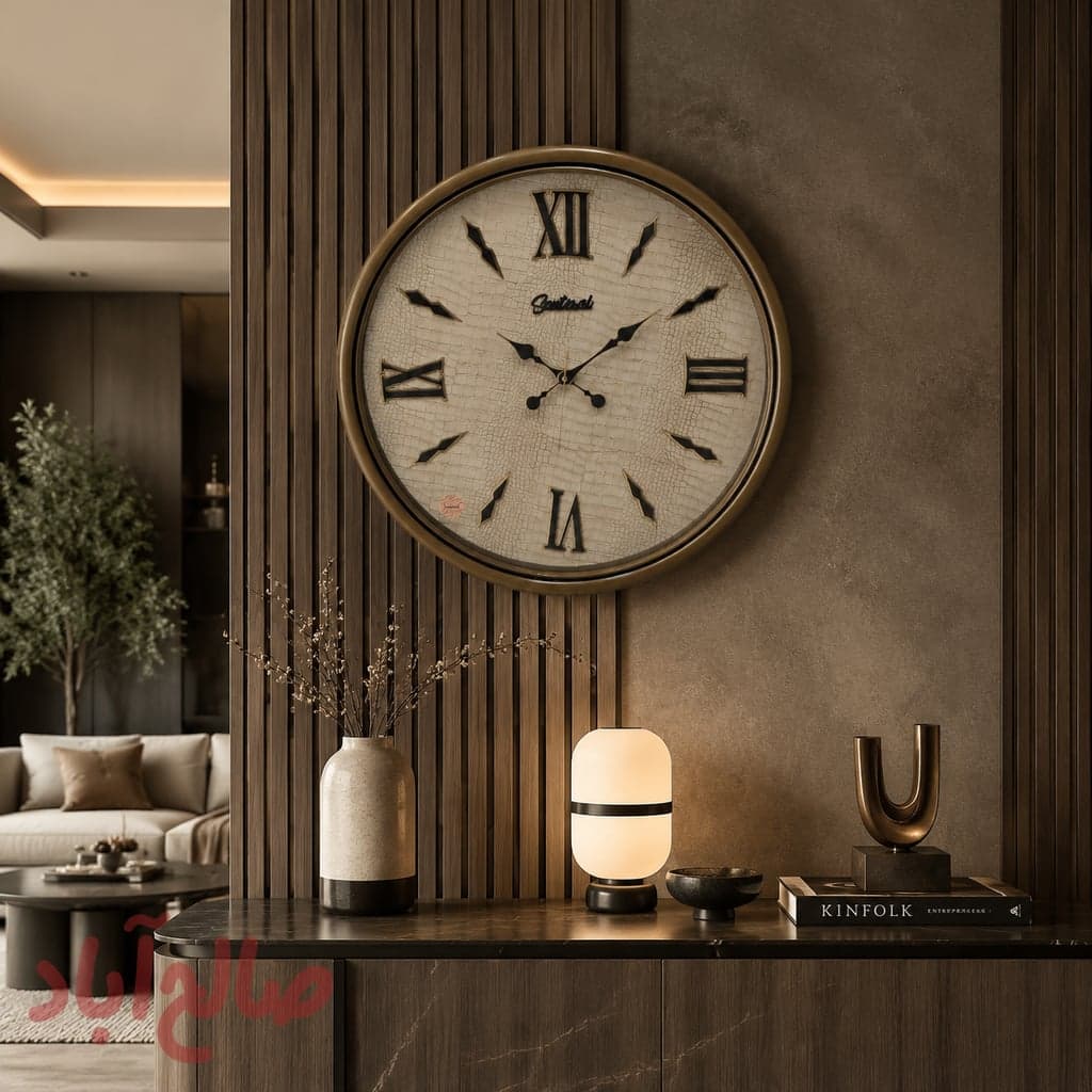 ساعت دیواری سانترال صفحه چرم تمساحی کرم