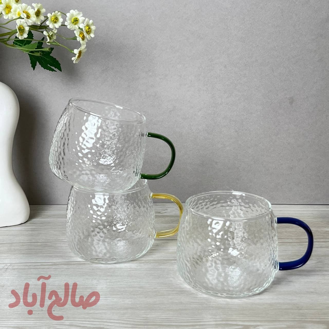 لیوان پیرکس برفی دسته رنگی