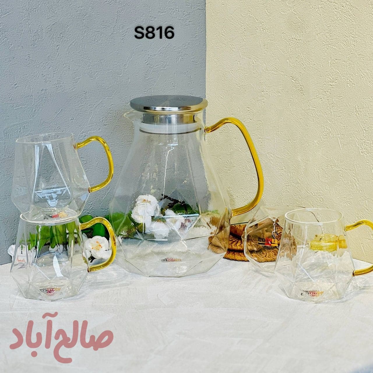 ست 5 تیکه پارچ و لیوان خطوط لوزی