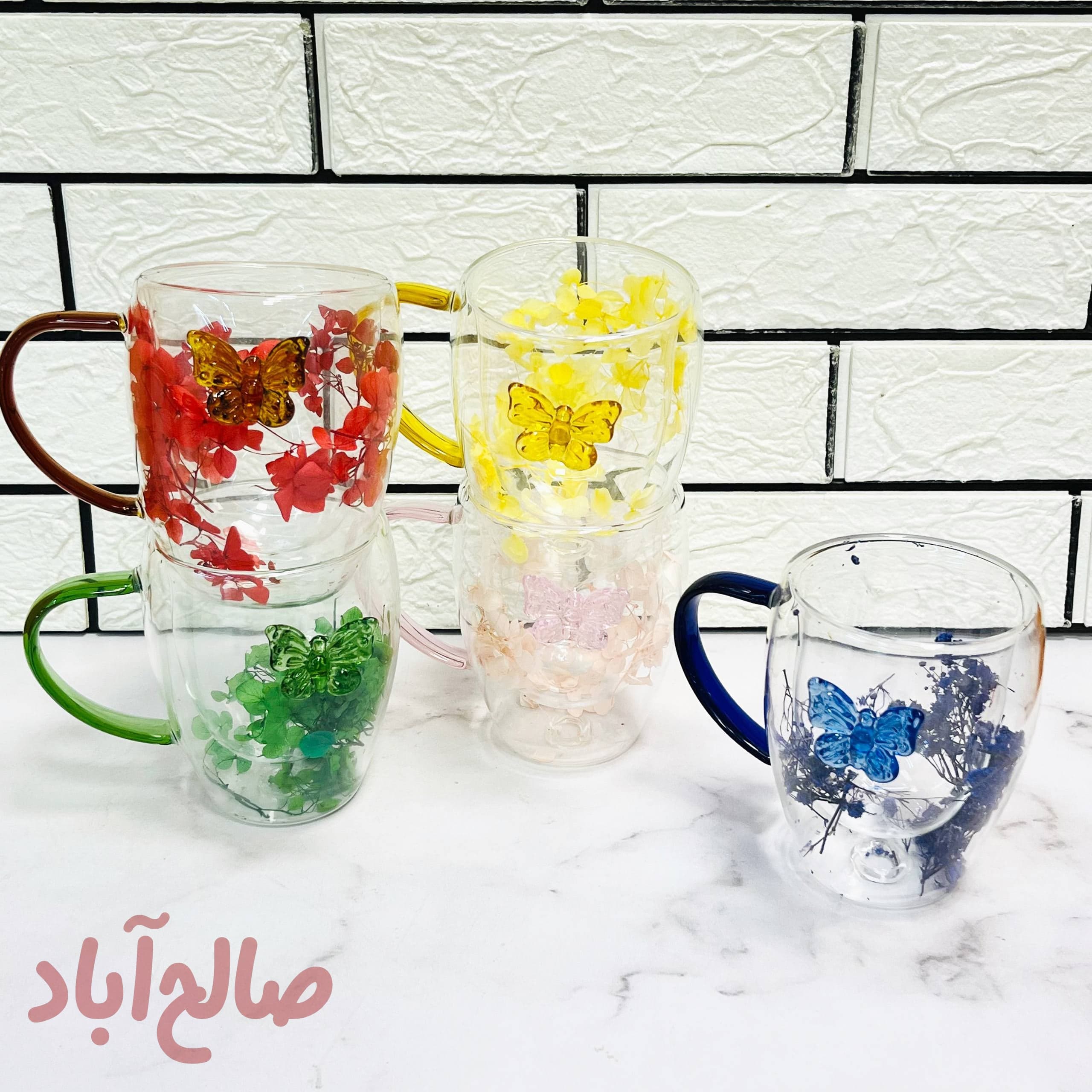 لیوان پیرکس دوجداره گل پروانه 250ml