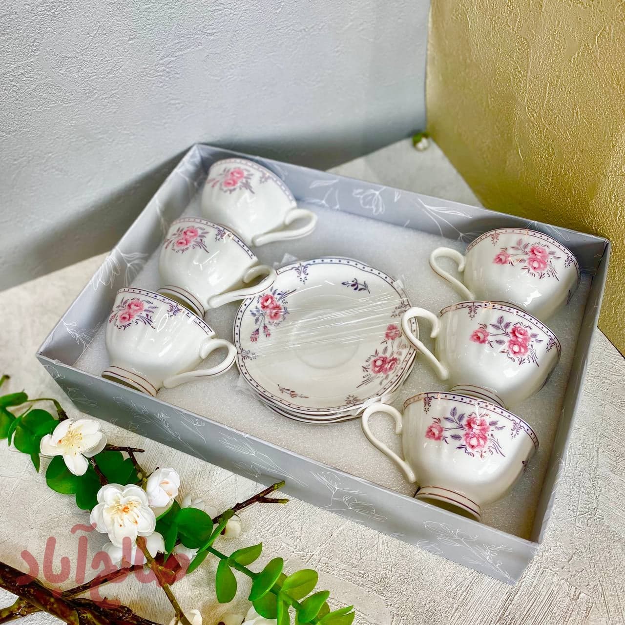 ست چای خوری طرح دار آبی