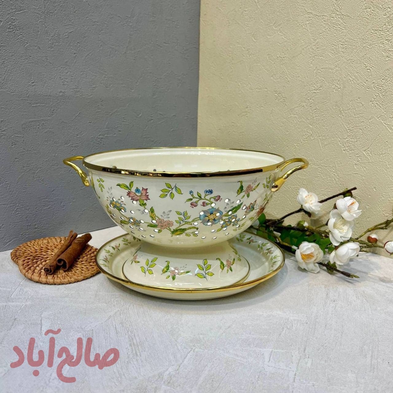 آبکش لعابی گلدار