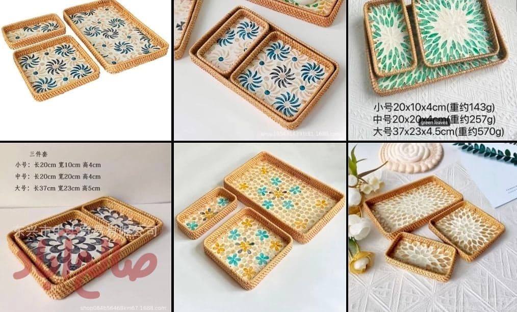 سینی مستطیل صدفی راتان وارداتی