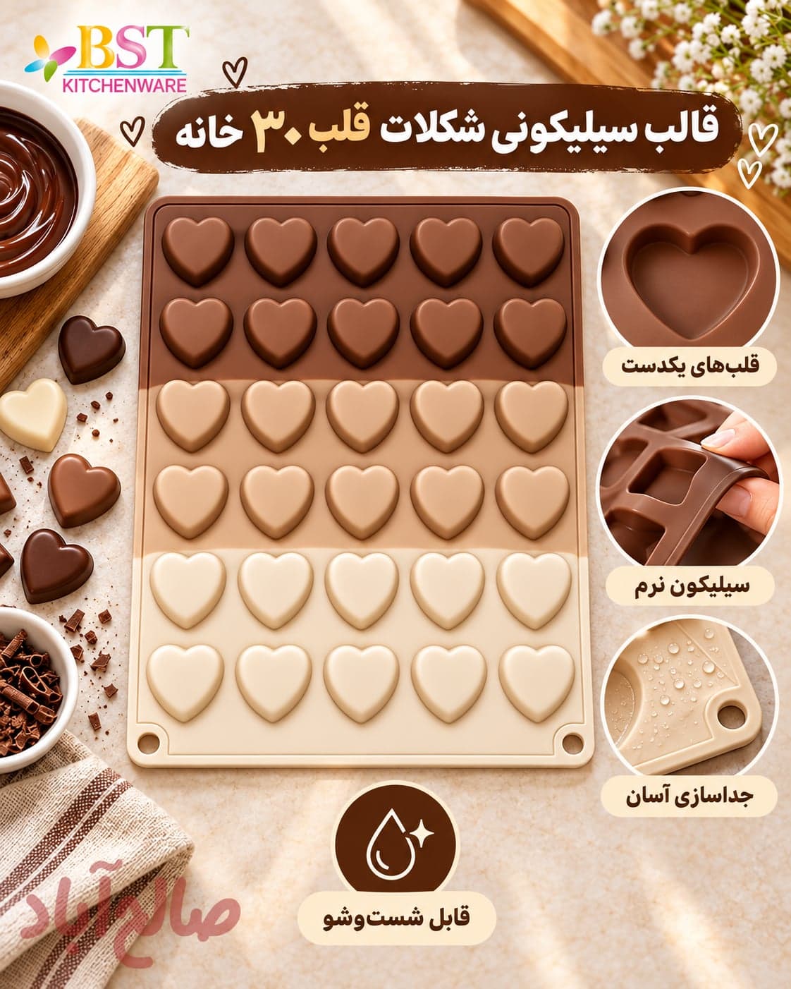 قالب سیلیکونی شکلات قلب ۳۰ خانه