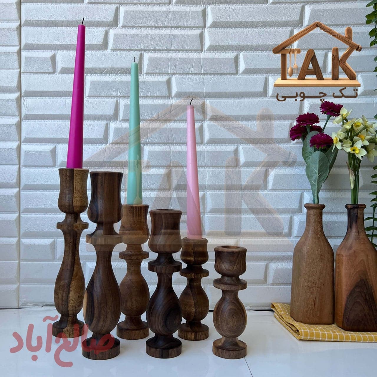 شمعدان چوب گردو