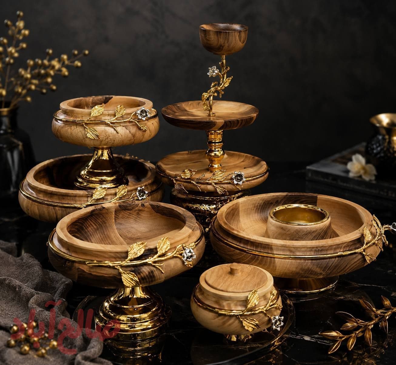 سرویس پذیرایی چوب گردو مدل لاله