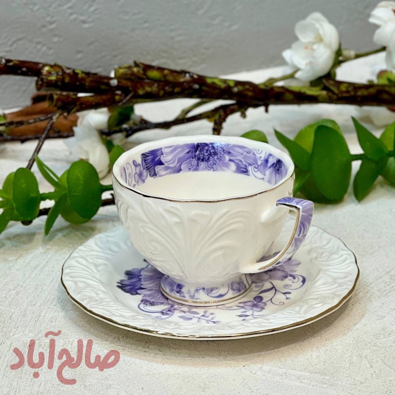 ست قهوه خوری برجسته گل بنفش