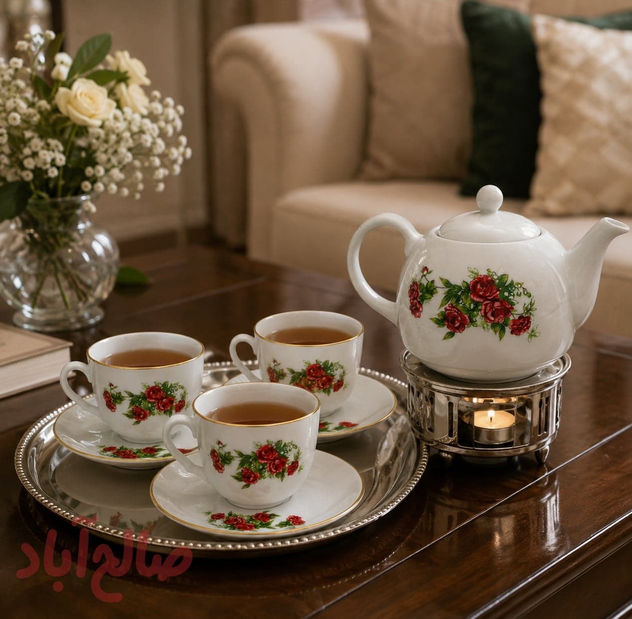 سرویس 13 پارچه چای خوری گل سرخ چینی تقدیس
