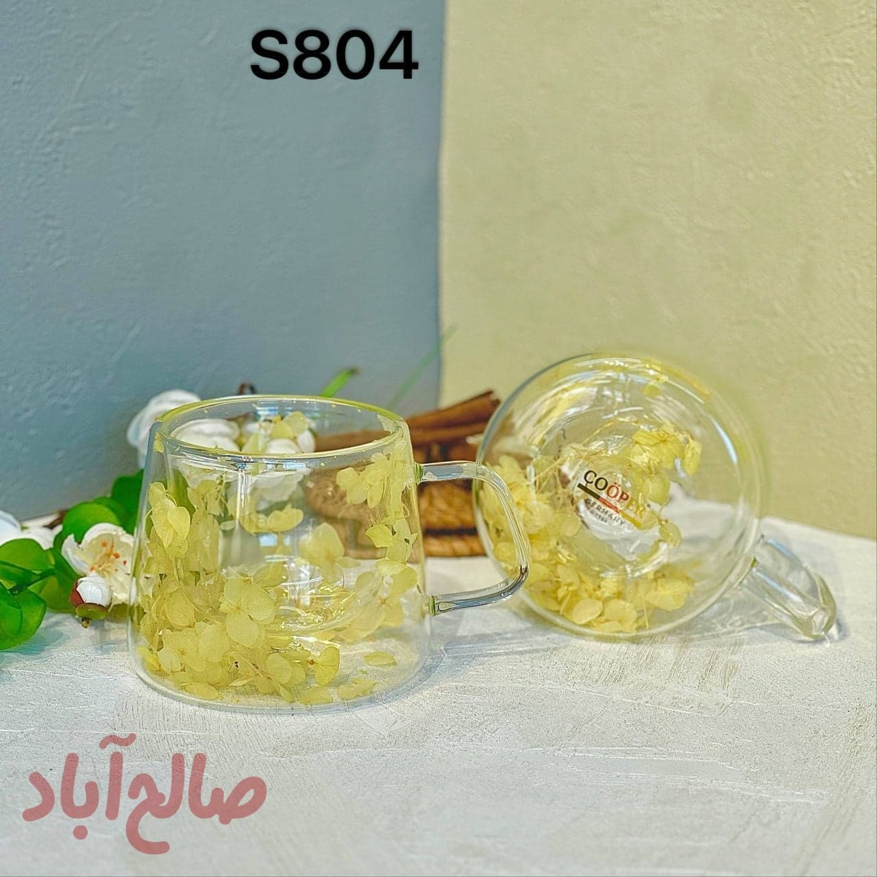 لیوان پیرکس دوجداره 200 میل گلدار زرد