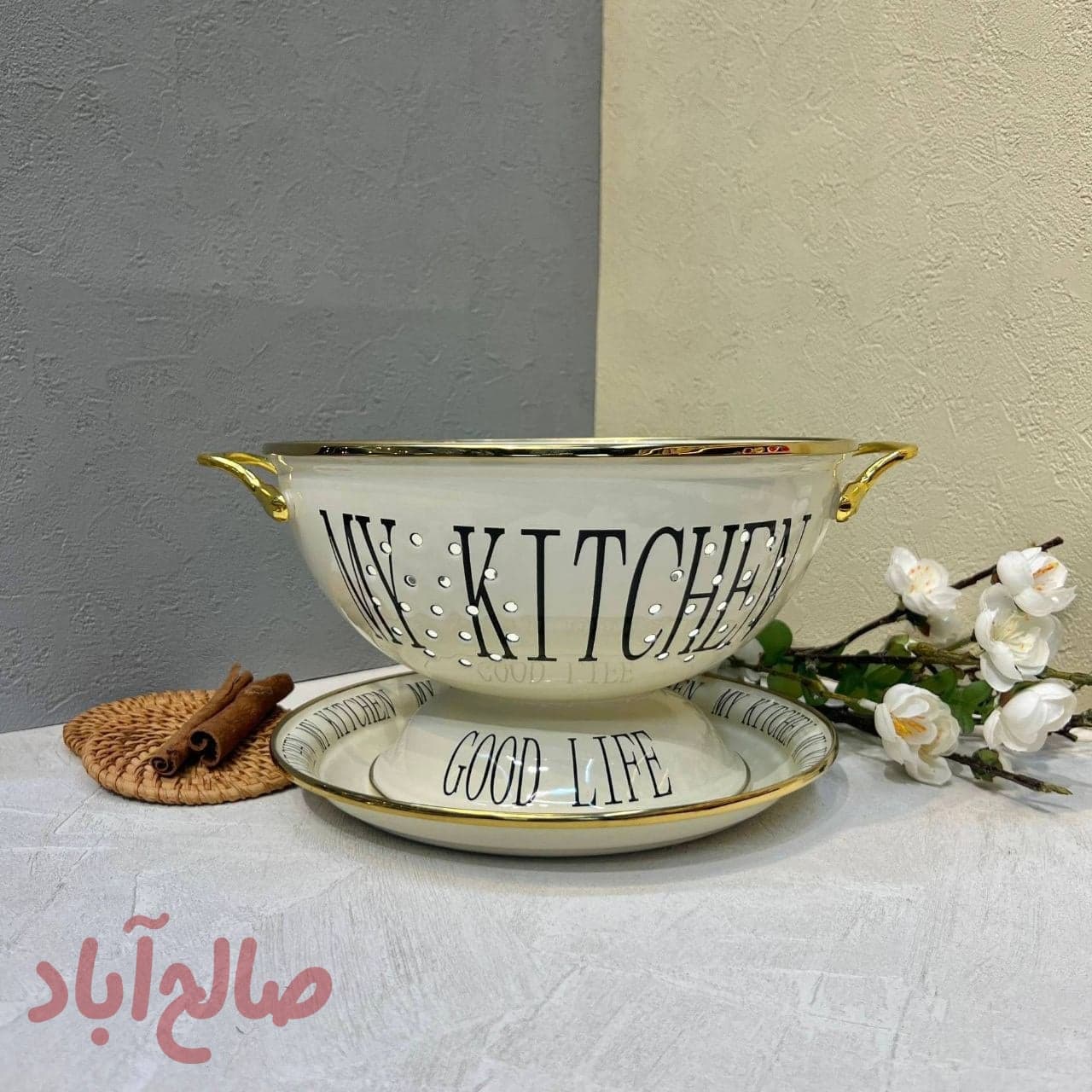 آبکش لعابی گلدار