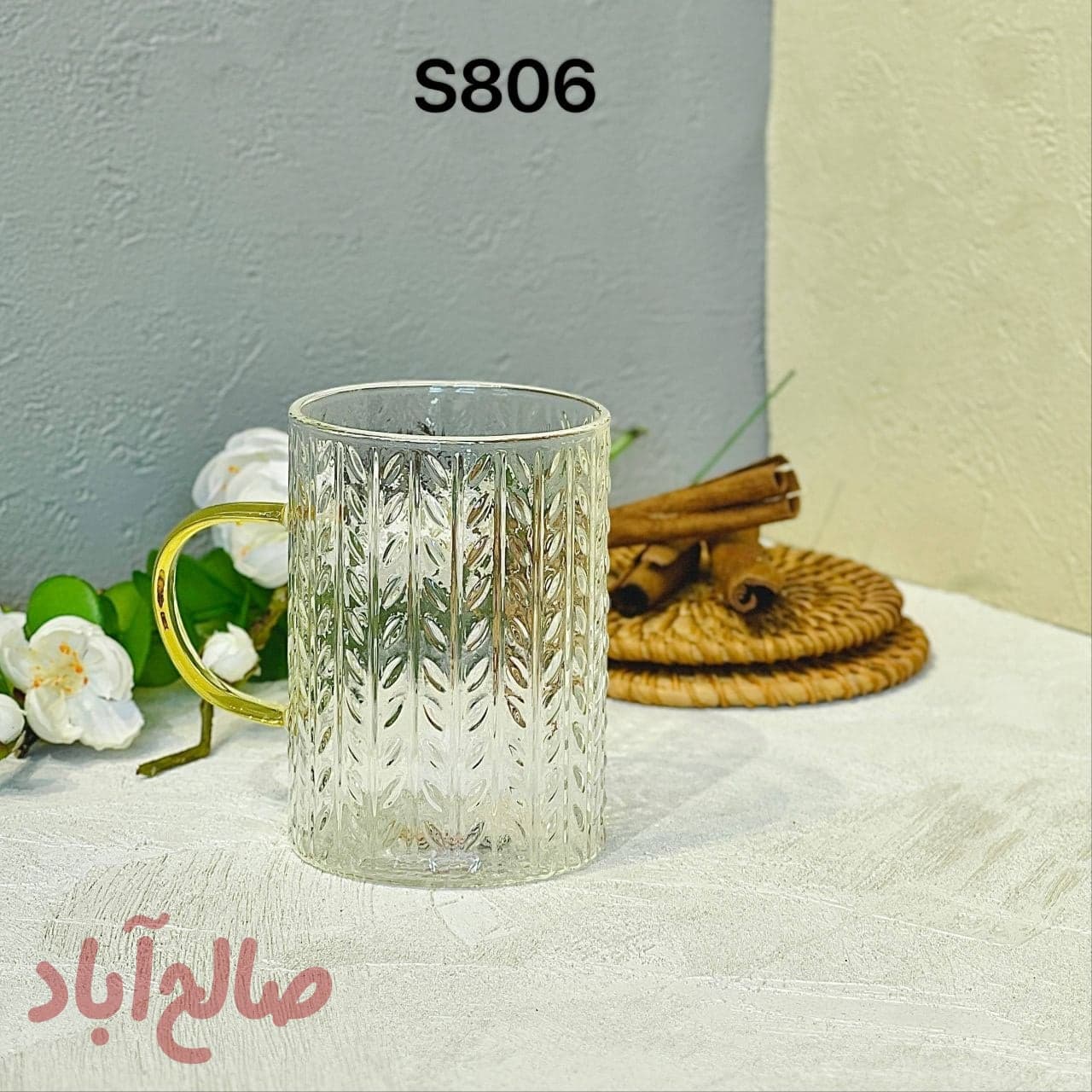 لیوان پیرکس استوانه طرح برگ 240 میل