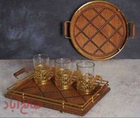 سینی چوبی دور طلا گرد و مستطیل